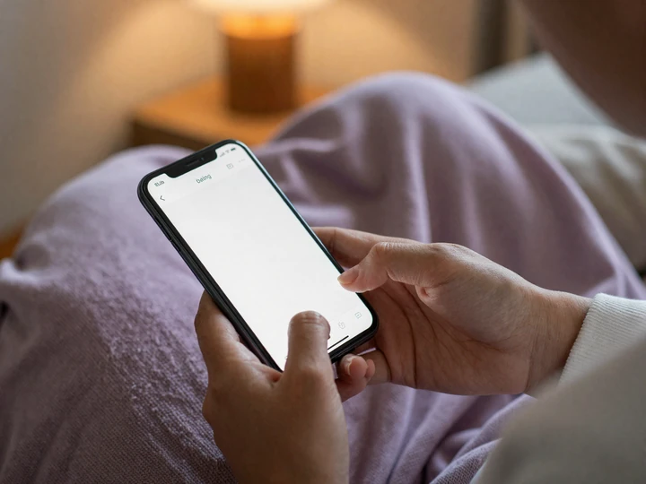 Person using LimitlessLove disability dating app one-handed on a smartphone in cozy lighting